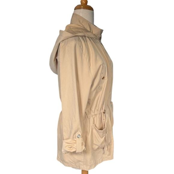 Sweet Wanderer Hooded Full Zip Jacket Roll Tab Sleeves Women Size XL Tan/Gold - Picture 2 of 11